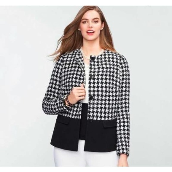 Talbots Jackets & Blazers - Talbots Size 16 Large Houndstooth Blazer Wool Blend Tweed Jacket Colorblock